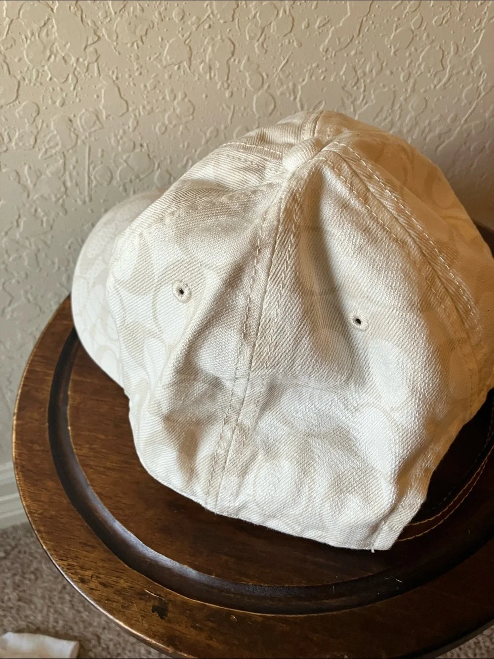 Coach: Cream Signature Baseball Cap- Leather Strap- M/L